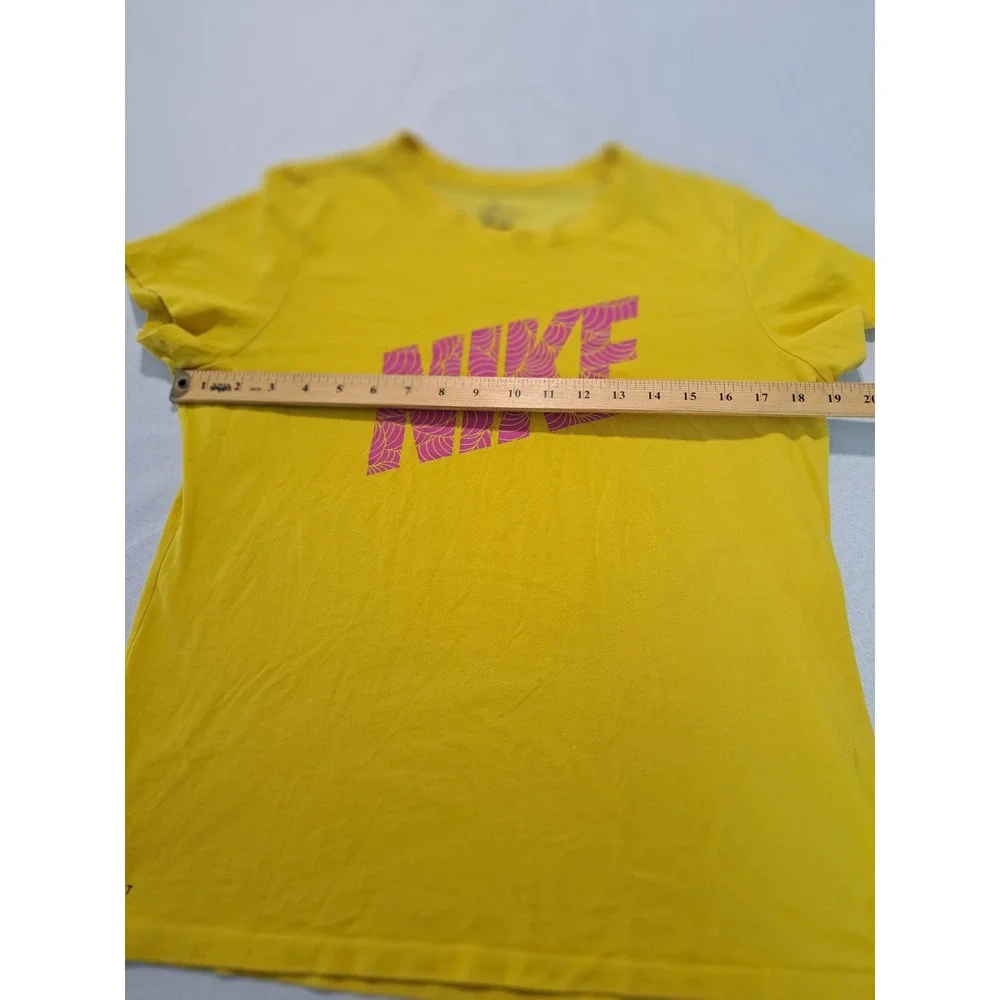 Nike Dri-FIT Womens Yellow Pink Graphic Logo Performance T-Shirt Large L